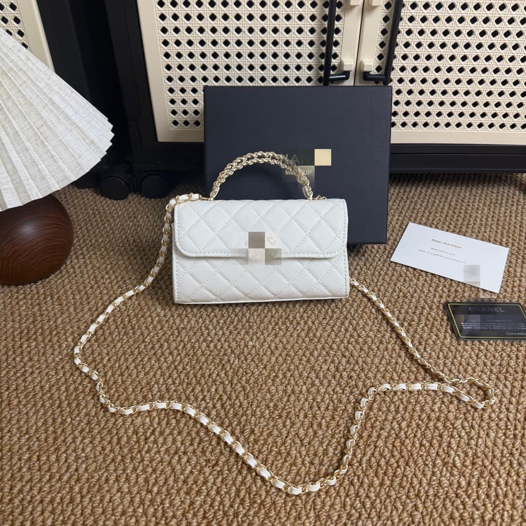 New Small Fragrance Style KL Women's Bag Diamond Quilted Chain Bag Women's Oiled Wax Leather Crossbody Bag High-End Versatile Phone Bag