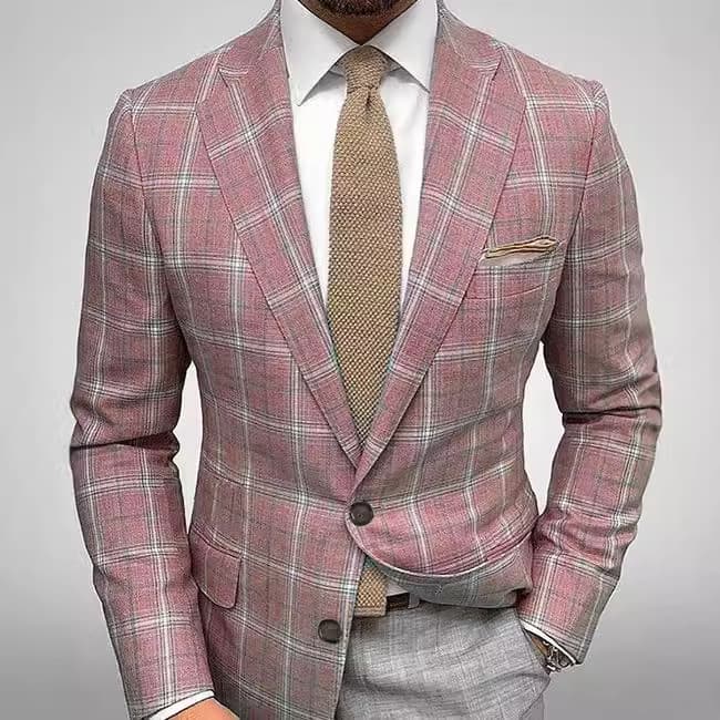 Cross-border suit ordering plaid printed two-button men's casual suit for work wear light business suit for men
