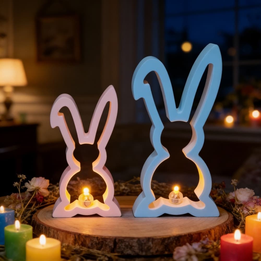 S2176 Easter Hollow Rabbit Large and Small Ornament Decorative Cement Plaster Mold DIY Silicone Mold