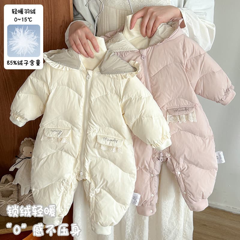 Infant down jacket jumpsuit baby thickened romper winter girls white duck down warm carrier outdoor suit category A