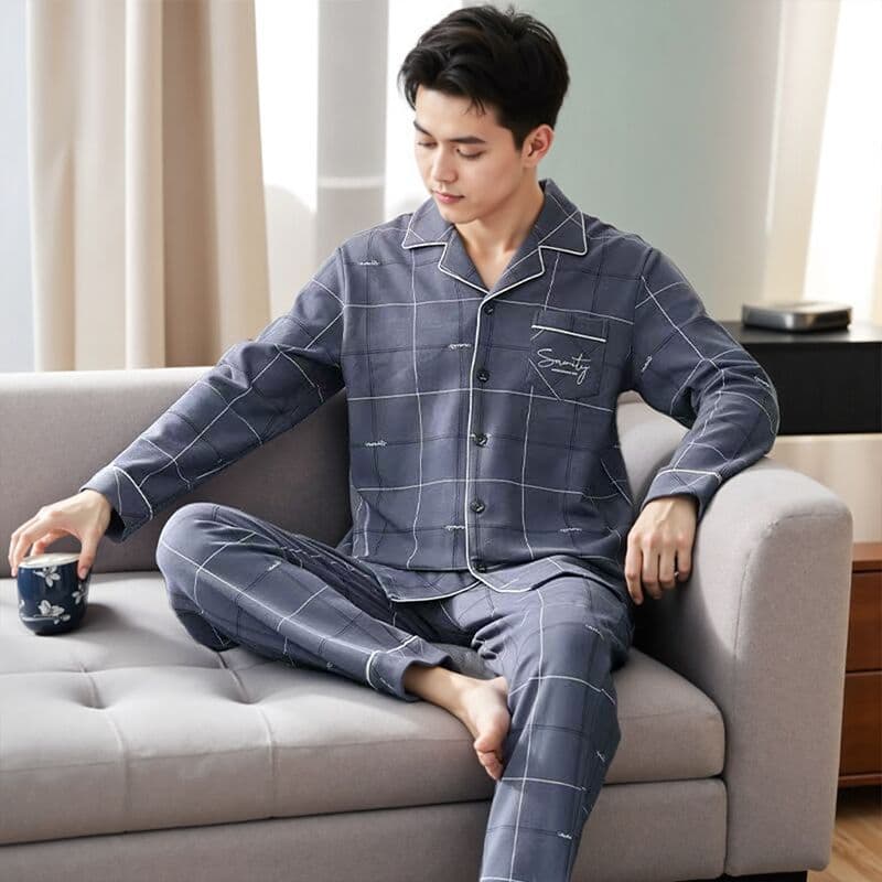 Men's Cotton Pajamas Spring Autumn Long Sleeve 2024 New Lightweight Plus Size Homewear Set