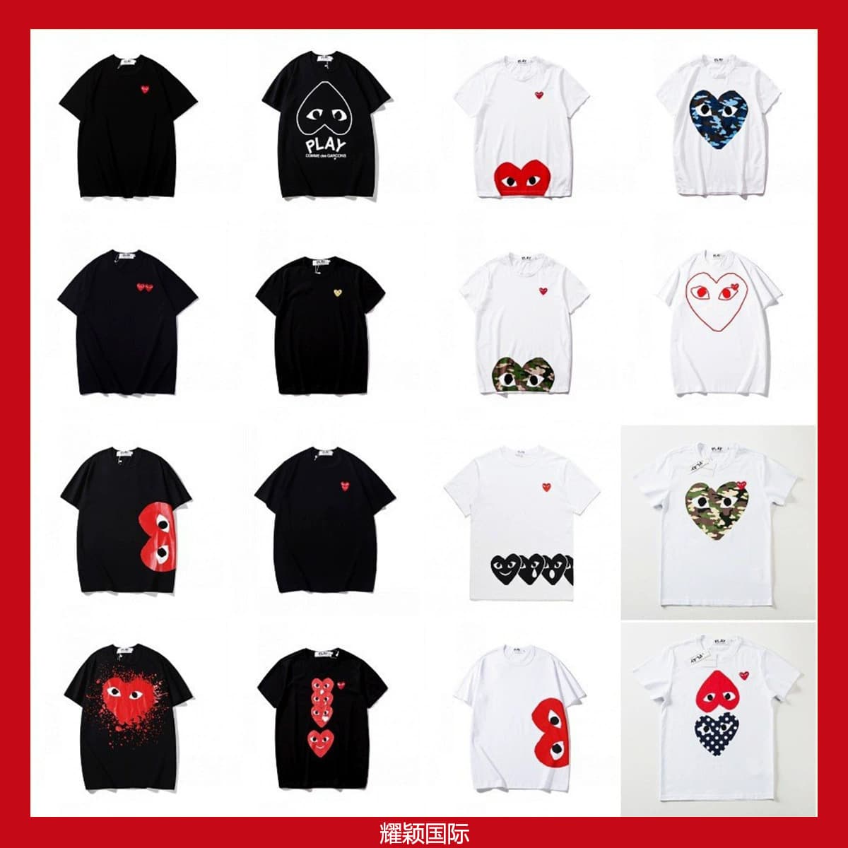 Authentic Export Fashion Brand Comme Des Garçons Play Heart Embroidery Short-Sleeve Pure Cotton Red Heart Print Couple's T-Shirt