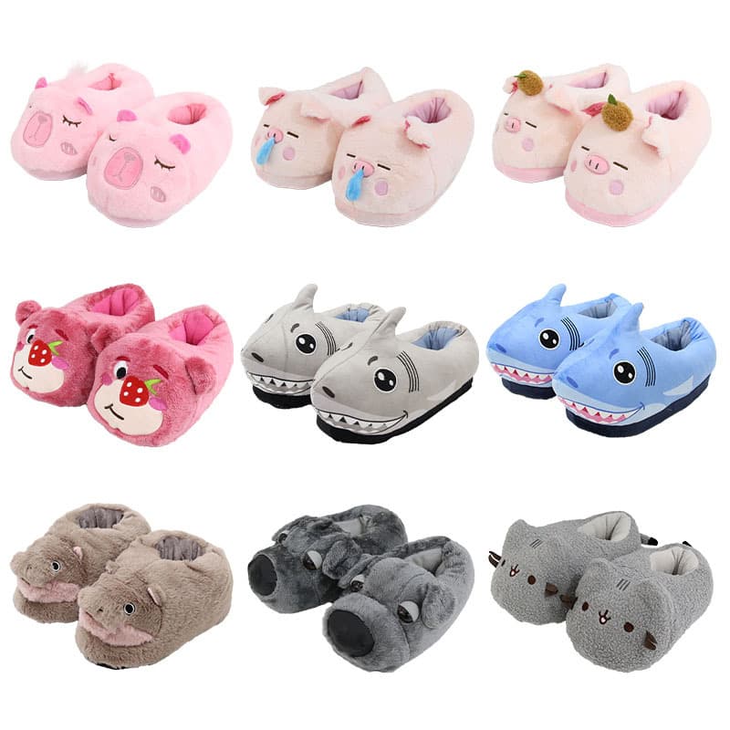 Korean Style Soft Cute 3D Plush Home Cotton Slippers, Anime Cartoon Plush Back-Wrap Slippers, Home Floor Warm Slippers