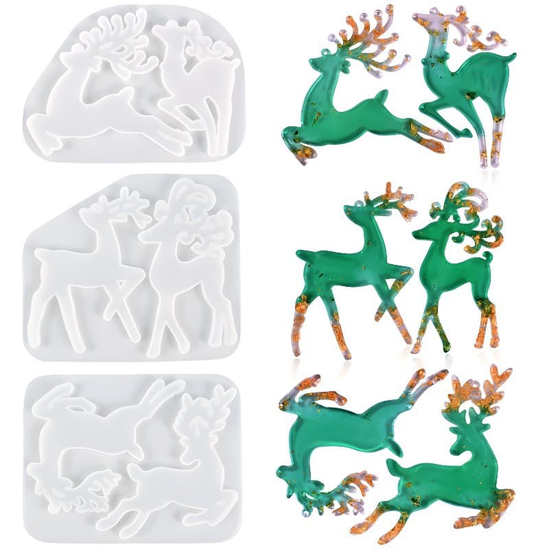 DIY Epoxy Resin Silicone Mold Halloween Series Double Reindeer Keychain Pendant Ornament Silicone Mold
