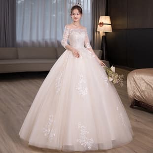 One-Shoulder Wedding Dress 2025 New Bride Main Wedding Dress French Light Veil Simple Floor-Length Outing Dress Wholesale