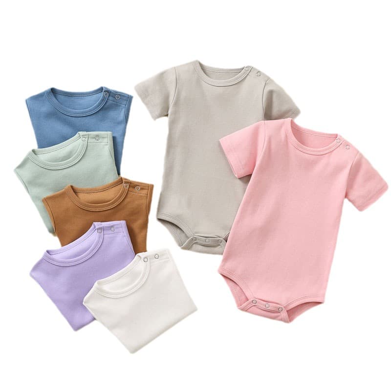 Baby Summer Jumpsuit Newborn Clothes Pure Color Short-Sleeved Triangle Harem Baby Bag Fart Clothes Baby Crawling Clothes