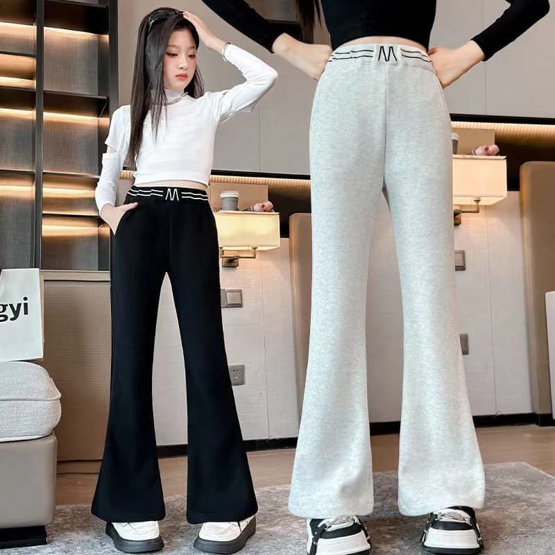 Girls' pants 2025 spring and autumn new style children's fashionable and foreign-style outer wear bell-bottom pants for middle and large children plus velvet casual trousers