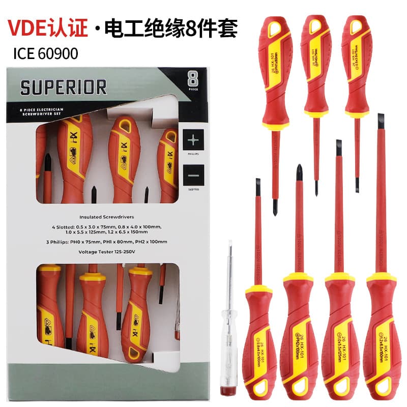 VDE Certified Professional Electrician Screwdriver Insulated 1000V High Voltage IEC 60900 Screwdriver Set of 8