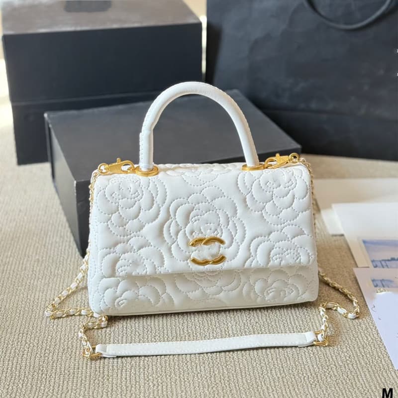 New Genuine Leather Women's Handbag Tote Camellia Classic Chanel Style Trendy Chain Bag Small Square Bag Shoulder Crossbody Bag