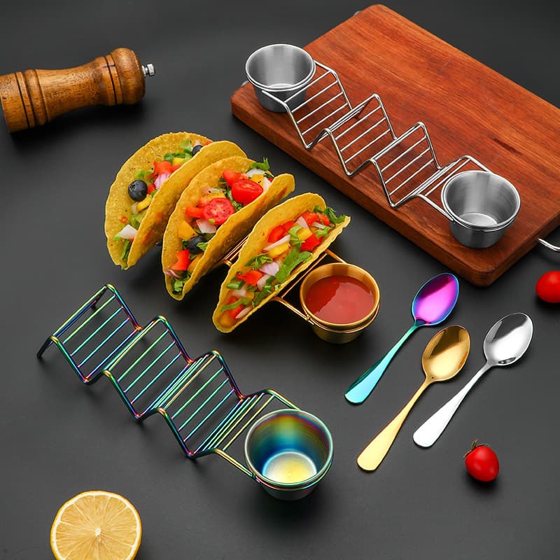 Cross-border 201 stainless steel tortilla rack/taco holder with sauce cup and taco holder