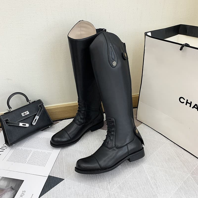 Equestrian Boots 2023 Autumn New Women's Boots Back Zipper High Top Boots Chunky Heel Low Heel Riding Boots Women