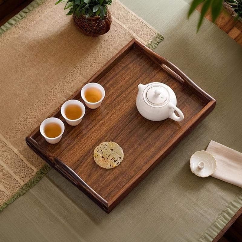 Japanese Style Walnut Wood Tray with Handle, Storage Tray, Hotel Rectangular Wooden Cup Tea Tray, Tea Table Tray
