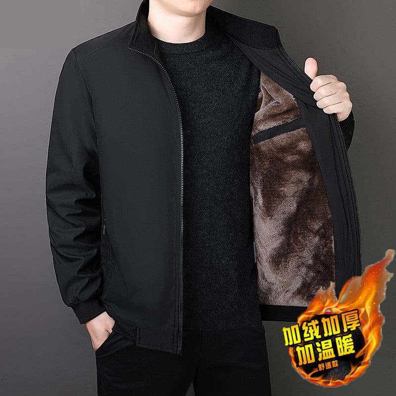 Father's Jacket Men's Outerwear, Middle-Aged Loose Autumn/Winter Fleece-Lined Warm Plus Size Cotton Jacket for Seniors, Casual Jacket