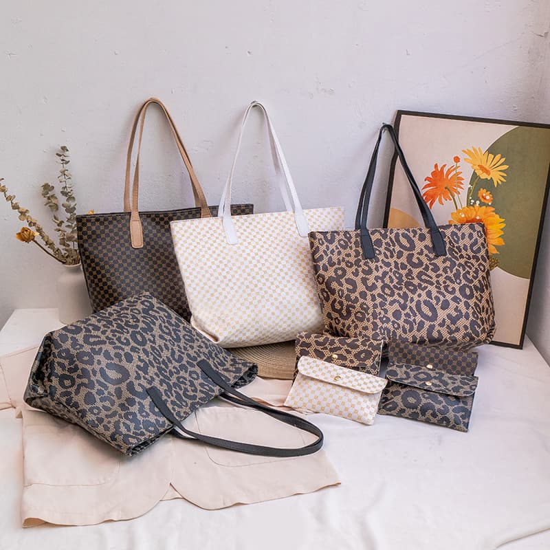 Fashionable Versatile High Capacity Preppy Style Vintage Printed Leopard Slip Shoulder Bag Artificial Leather Lining