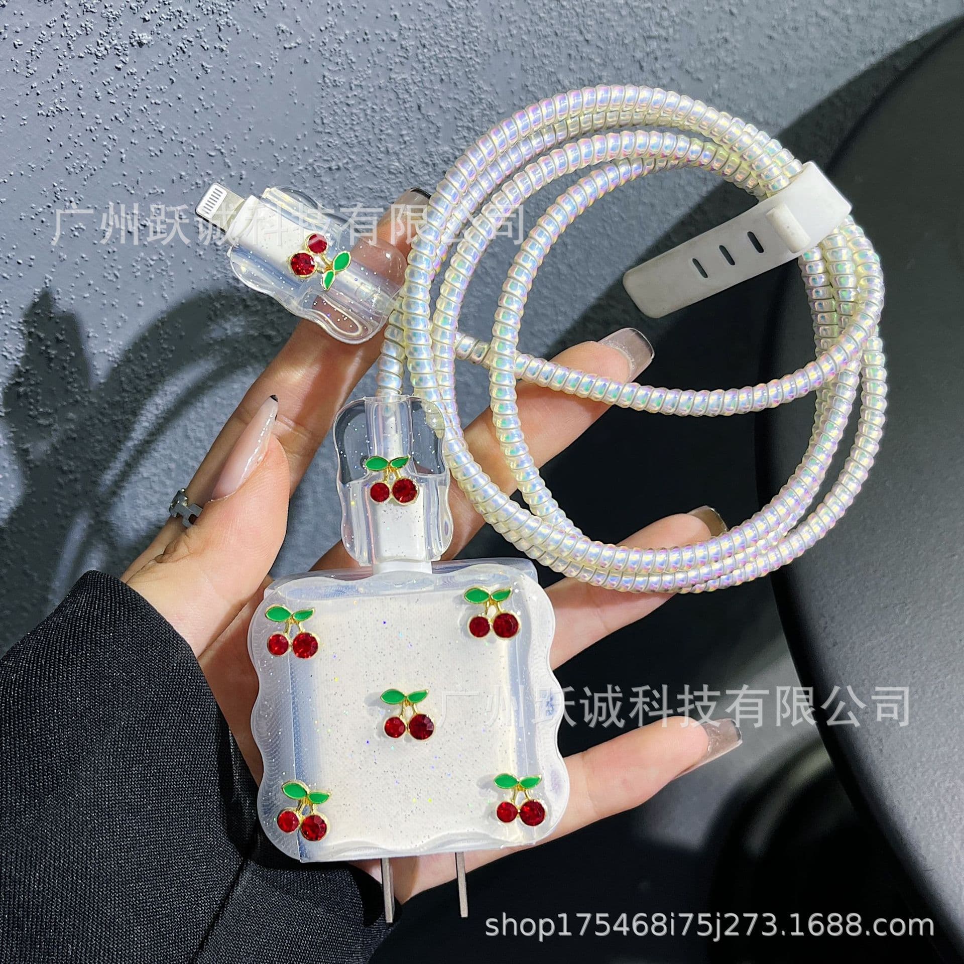 Resin Cherry Data Cable Protective Case 20W Compatible with Apple 15 Charger iPhone 14 Pro Max Shell Fast Charging