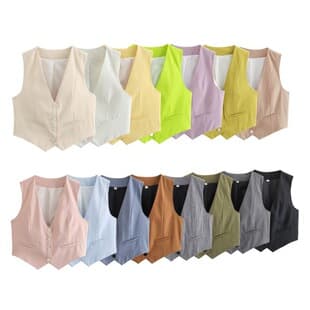 Cross-border Trade 2025 Summer New Women's European and American Style Loose Button Decor Multi-color Versatile Vest Top
