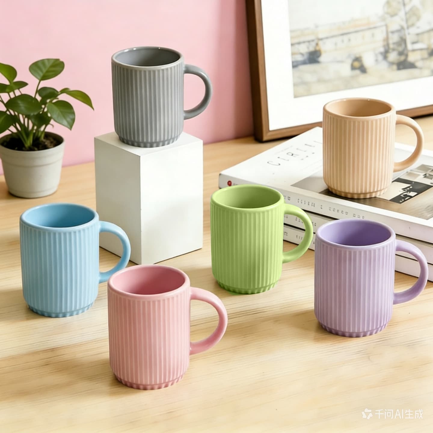 European style small fresh mug coffee cup milk cup vertical stripe stacking cup promotional gift custom ceramic cup