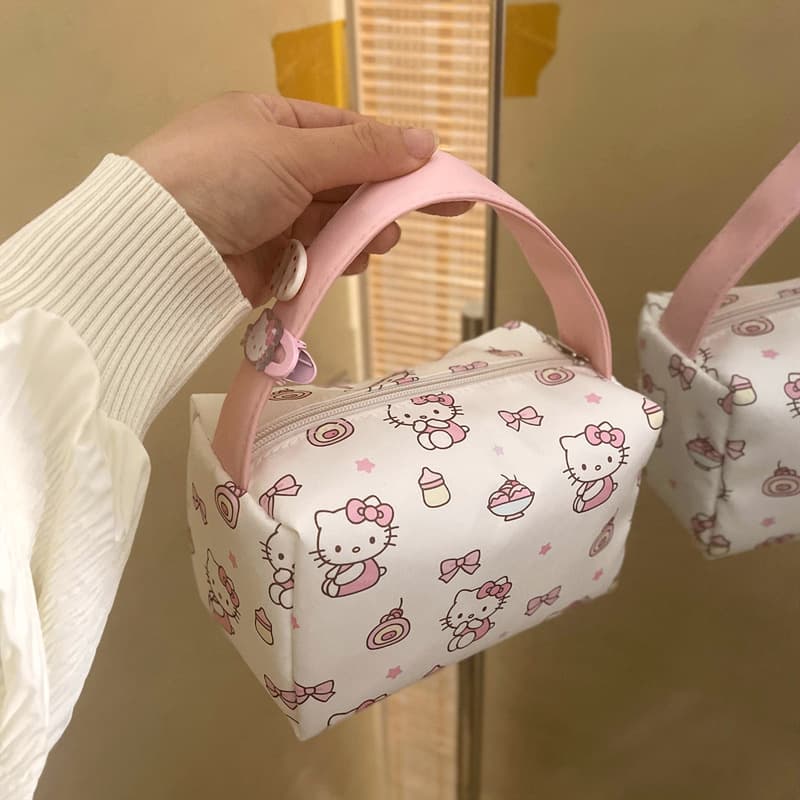 Hello Kitty Cute Handheld Cosmetic Bag Large Capacity Portable Storage Bag Student Toiletry Bag Cartoon Girl