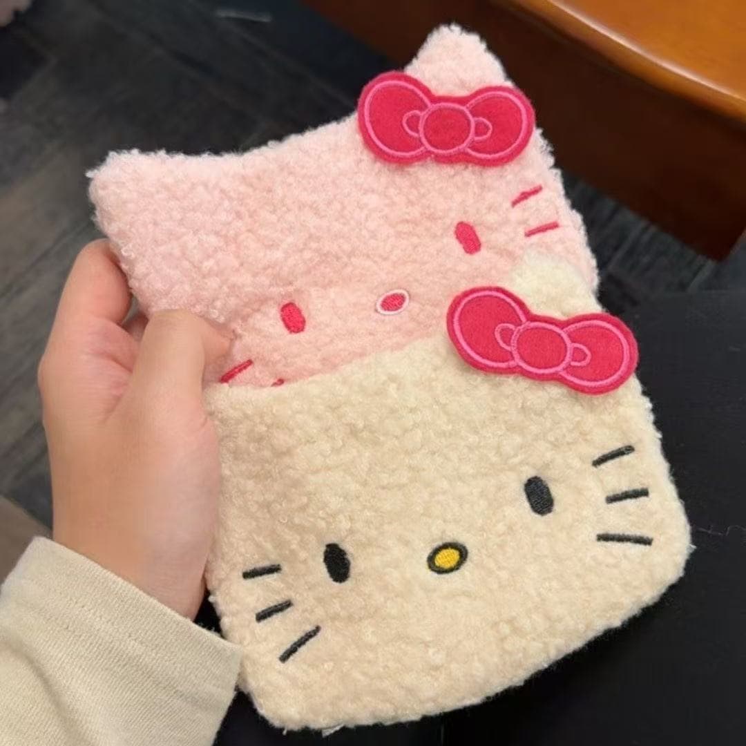 Cute Hello Kitty Lamb Wool Storage Bag Girly Heart Embroidered ID Bag Portable Outing Coin Purse Miscellaneous Bag