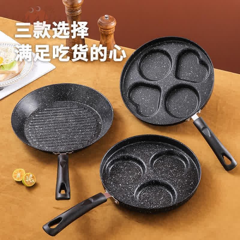 Lava Rock Four-hole Egg Frying Pan, Breakfast Egg Burger and Dumpling Maker, Home Use Poached Egg and Omelette Pan