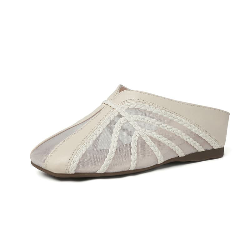 Fashionable woven silver square toe low heel flat bottom inner heightening mesh half drag giant easy to wear bag toe sandals for women to wear outside
