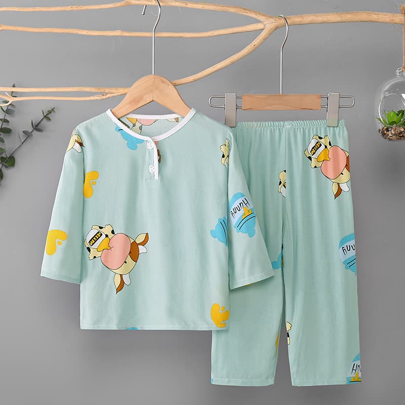 Custom Children's Cotton Silk Pajamas Summer Homewear Set Thin Long-Sleeve Boys Girls Cotton Silk Air Conditioning Wear