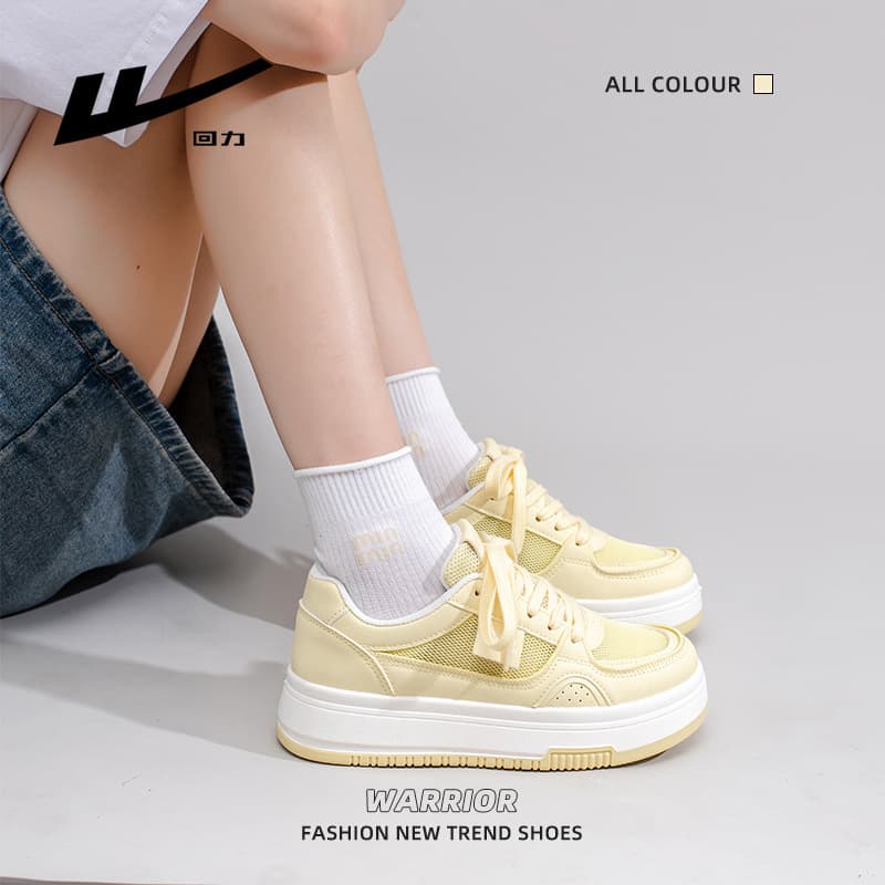 New Breathable Single-Mesh Thick-Sole Casual Shoes, Versatile Commuter Style for Petite Frames, Fashionable Lemon Yellow Low-Top Women's Sneakers