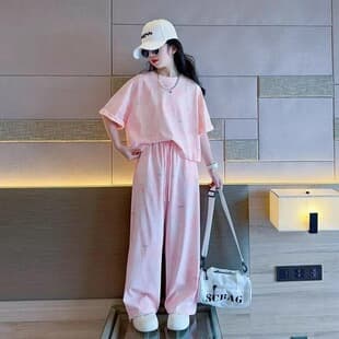 Girls Summer Pants Set Casual Korean Style Toddler Tie-Dye Summer Thin Short Sleeve T-Shirt Two-Piece Set