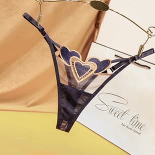 Plus Size Sexy Thong Adjustable Strap Heart Embroidery Women's Sexy Temptation European and American T-Back