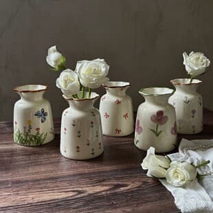 French vintage hand-painted sesame glaze ceramic vase, hydroponic bottle, living room entryway decor, high-appeal vase gift