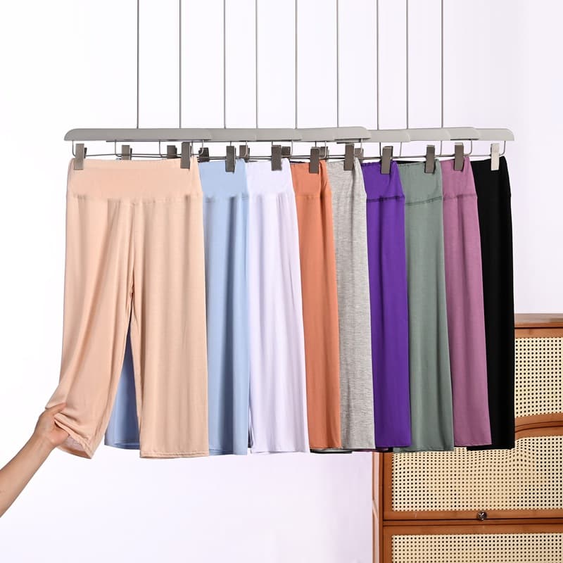 New Modal Plus Size Stretch Slimming High-Waist Tummy Control Capri Pants, Spring/Summer Thin Solid Color Simple Leggings