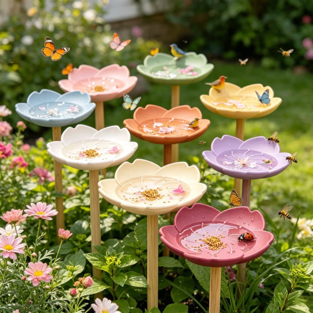 Cherry blossom bird feeding dish silicone mold epoxy gypsum resin garden landscaping ornaments pouring mold