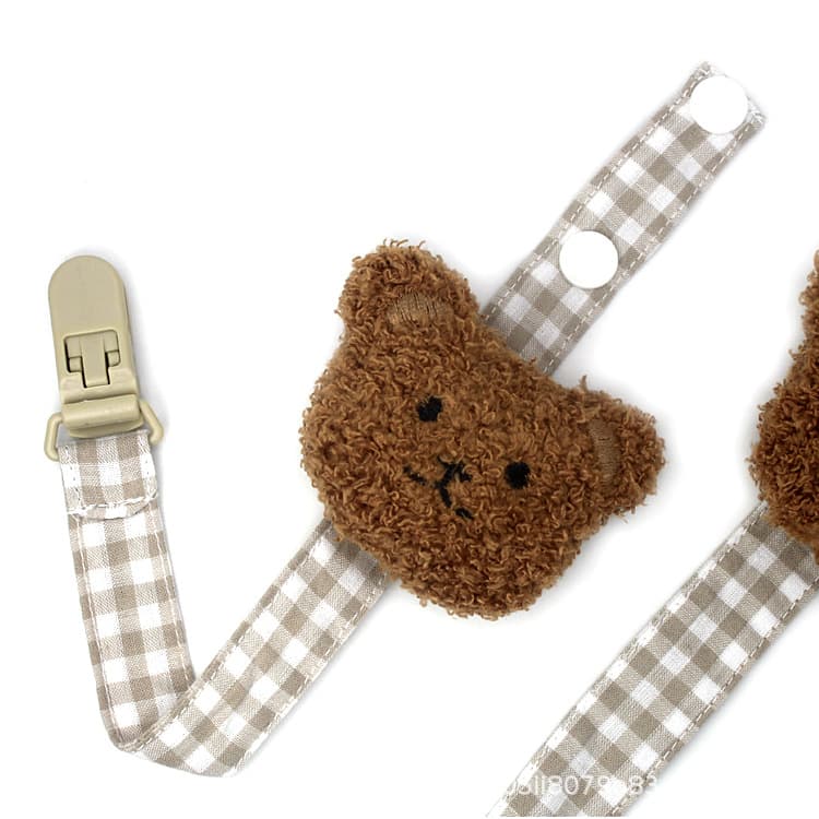 Baby Pacifier Chain Bear Head Pattern Anti-Loss Cotton Material Infant Feeding Bottle Accessory 3D Mini Bear Head Pacifier Clip