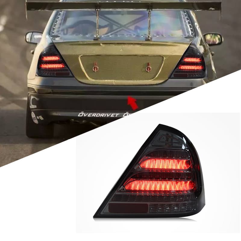 For 00-06 Mercedes-Benz C-Class W203 Tail Light Assembly Modified LED Running Light Sequential Turn Signal Smoked Black