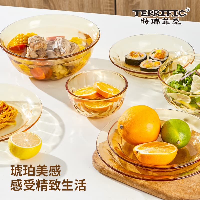 Terrific Amber Home Heat-Resistant Glass Dinnerware Set Diamond Clear Glass Bowl Amber Bowl Plate Dish