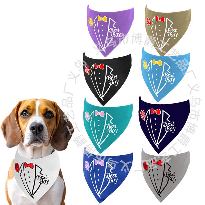 Best Boy Dog Dress Printed Bandana Wedding Dog Outfit Slip-On Collar Ring Passing Dog Gift Decoration
