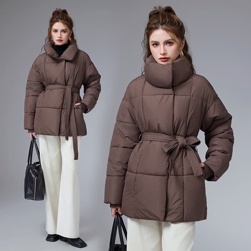 Cross-border short cotton jacket European and American winter new loose casual warm stand-up collar belt cotton jacket