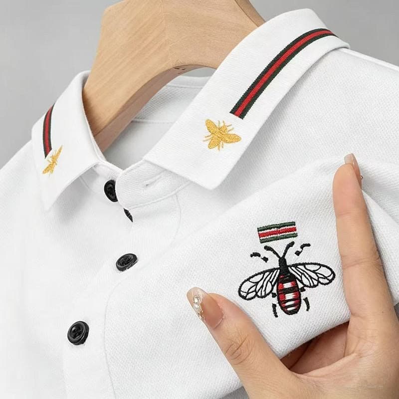 Cross-border wholesale men's embroidered bee short-sleeve T-shirt, summer thin polo shirt, fashionable business casual luxury T-shirt