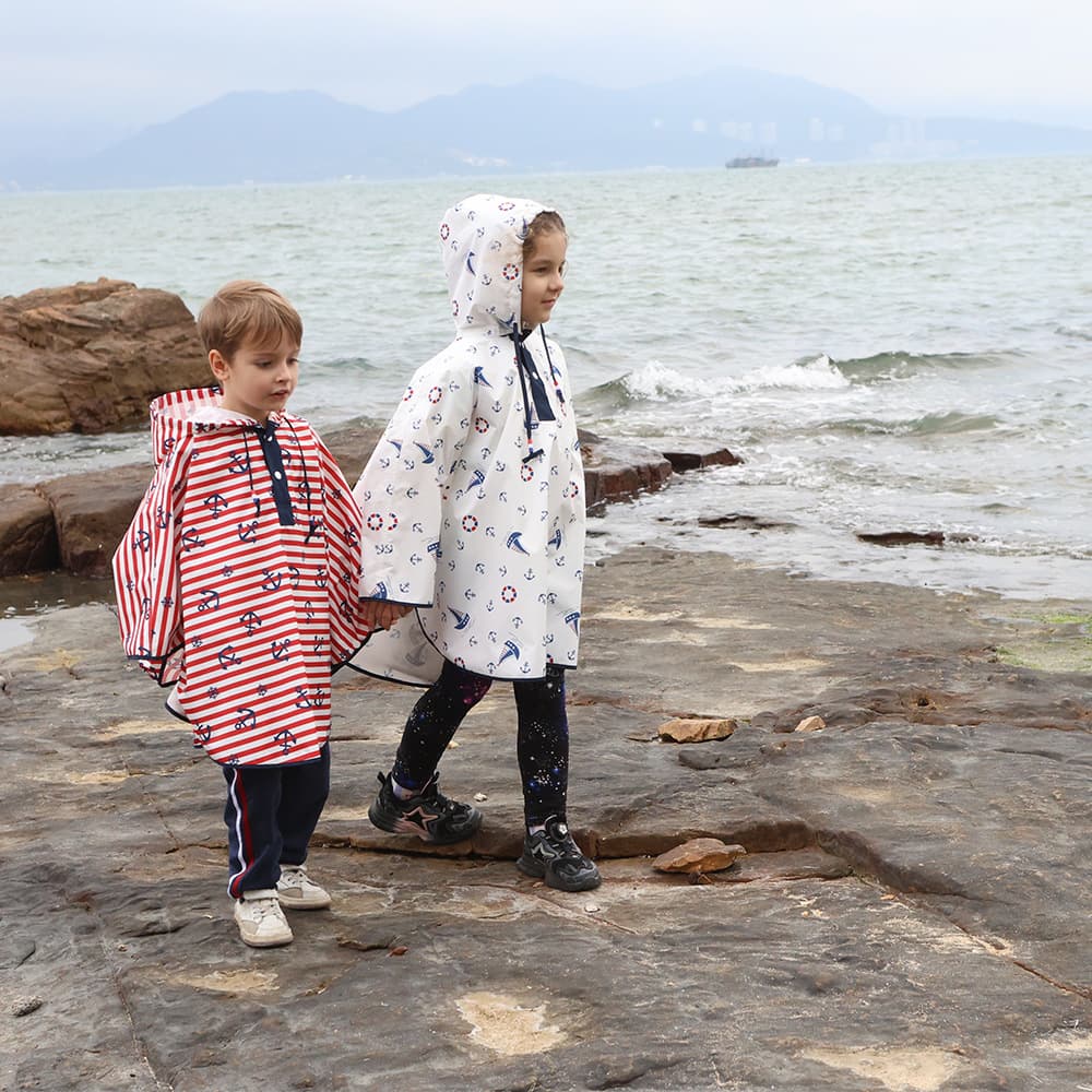 2025 children's navy-style cloak, playful waterproof and breathable Japanese-inspired lightweight quick-dry kids' backpack wholesale.