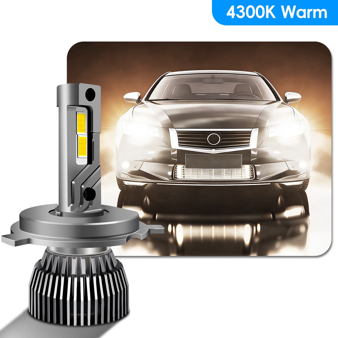 Dual Copper Tube 4300K Warm Yellow H4 Car LED Headlight H7 Warm White 9005 H1 LED Car Light 880 Fog Light