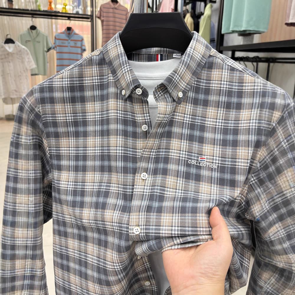 Tommy 100% Cotton Long Sleeve Shirt for Men Classic Plaid