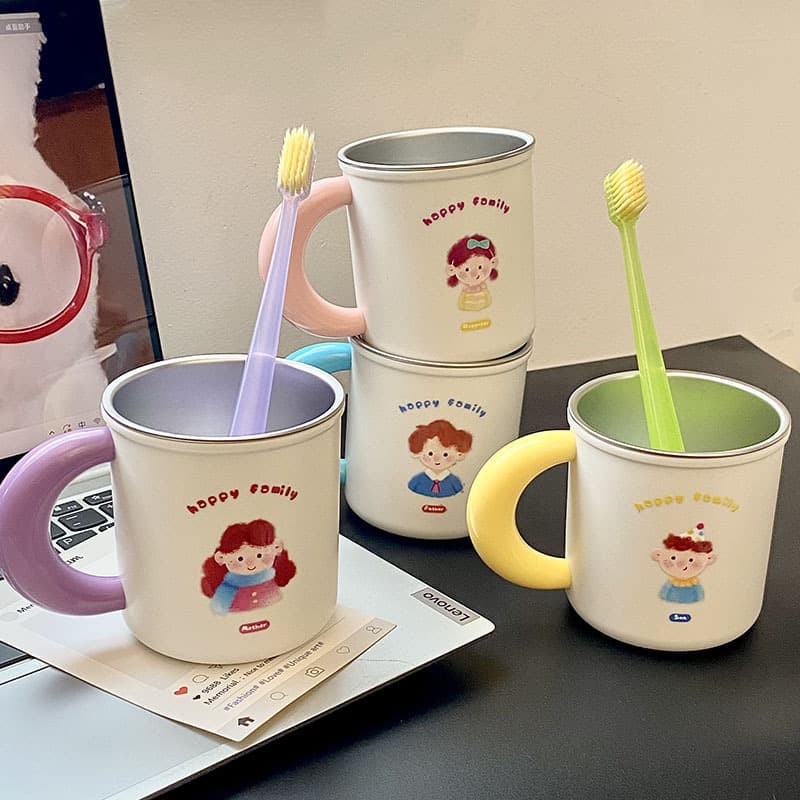 316 stainless steel mouthwash cup parent-child cute family wash cup rust-proof student dormitory toothbrushing cup with handle