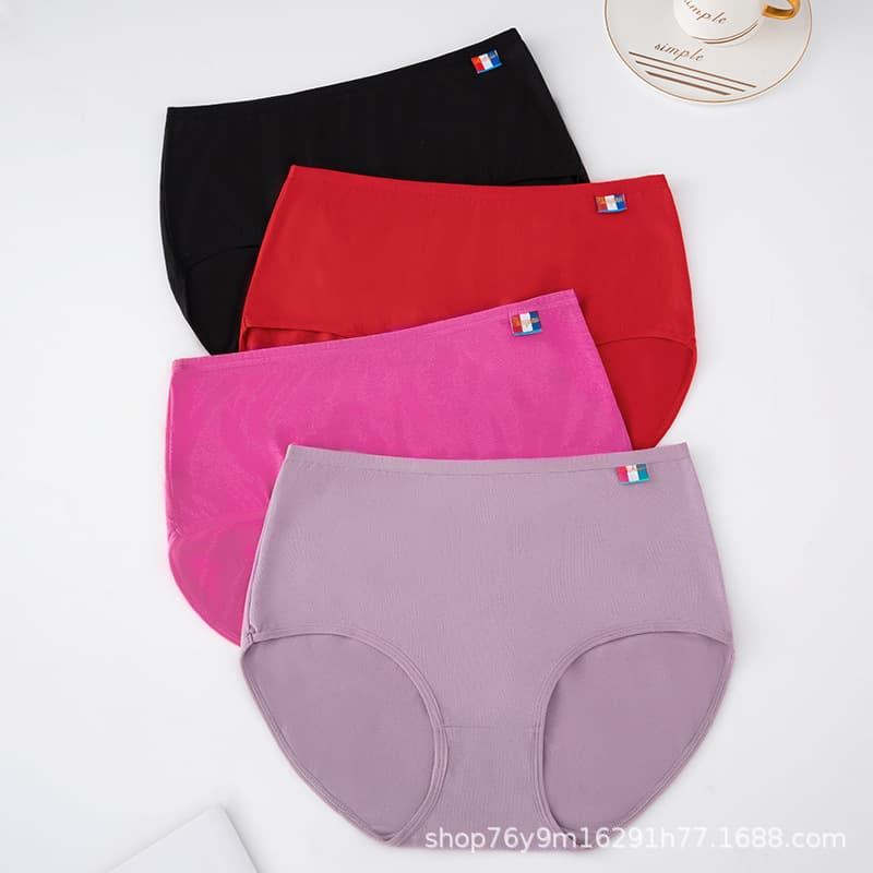 Women's Solid Color Cotton Plus Size Briefs, Mid-Rise Panties, Comfortable Low-Rise Breathable Tummy Control