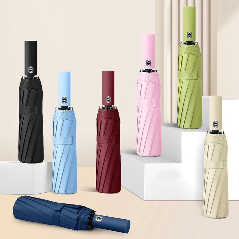 12k Double Rib Black Coated Logo Printable Sun and Rain Umbrella, Automatic Three-fold Business Advertising Umbrella