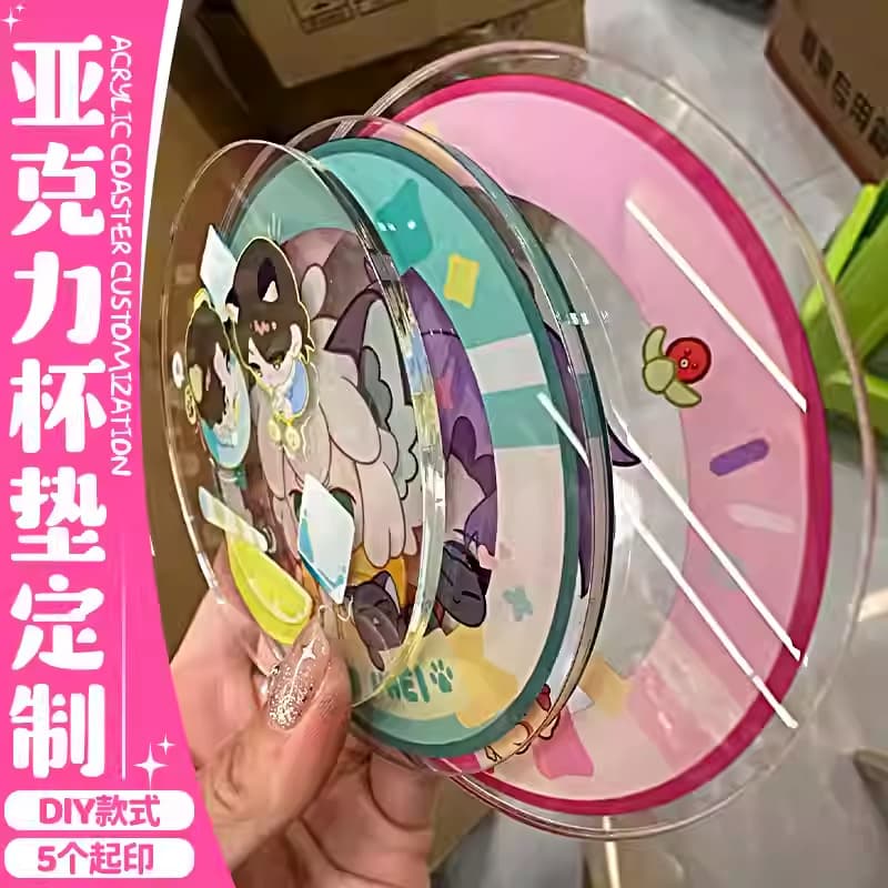 Acrylic Coaster Custom DIY Transparent Disposable Bar Waterproof Pad PVC Cocktail Heat Insulation Pad Logo Printing