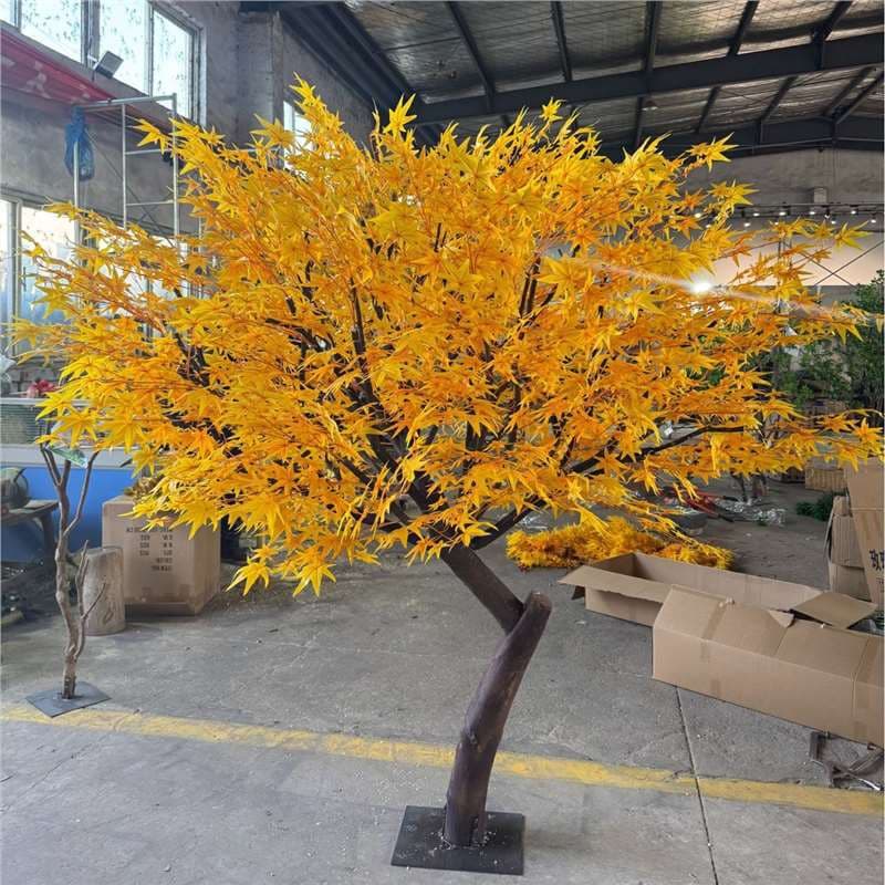Maple leaf tree, fake yellow maple, green maple and red maple, large green plant fake tree decoration indoor and outdoor dry landscape Japanese style real landscaping