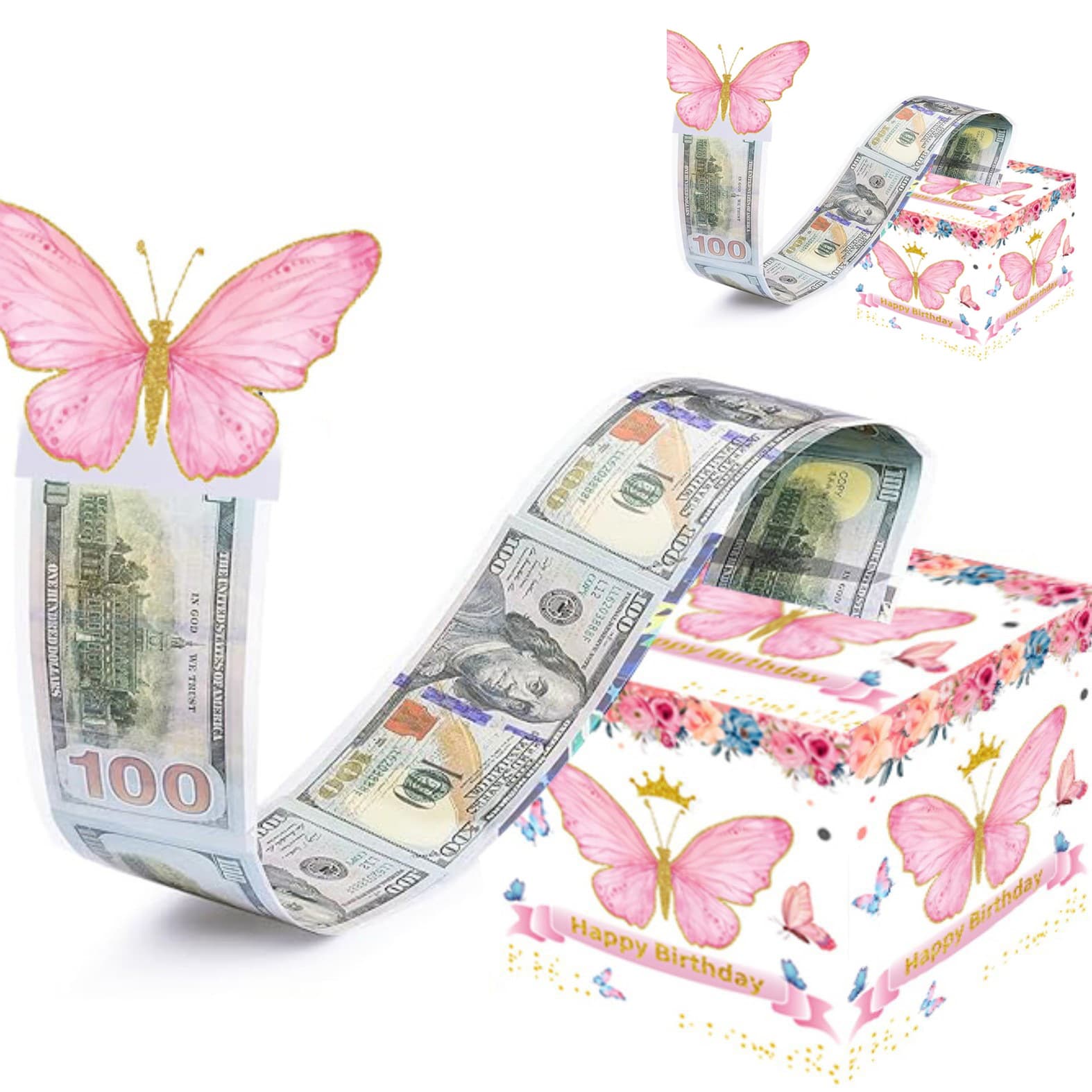Birthday Atmosphere Decoration Props Pink Butterfly Money Pulling Box Surprise Halloween Gift Christmas