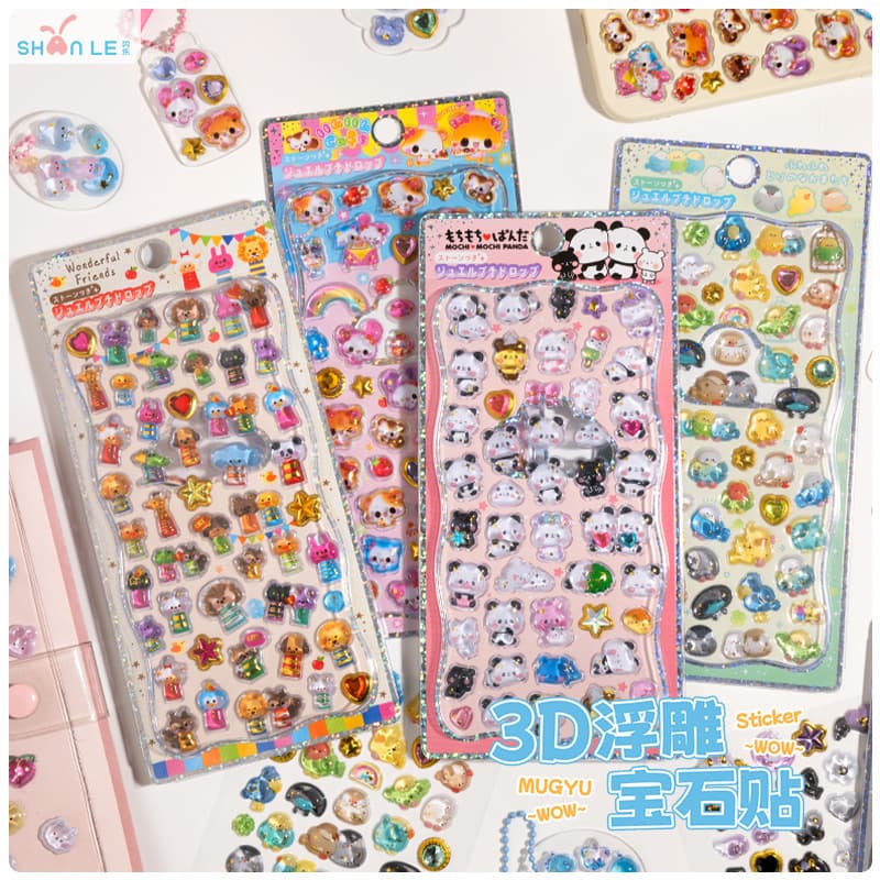 3D Relief Diamond Stickers Children's Handmade DIY Decorative Stickers Small Animals Aesthetic Relief Fun Stickers