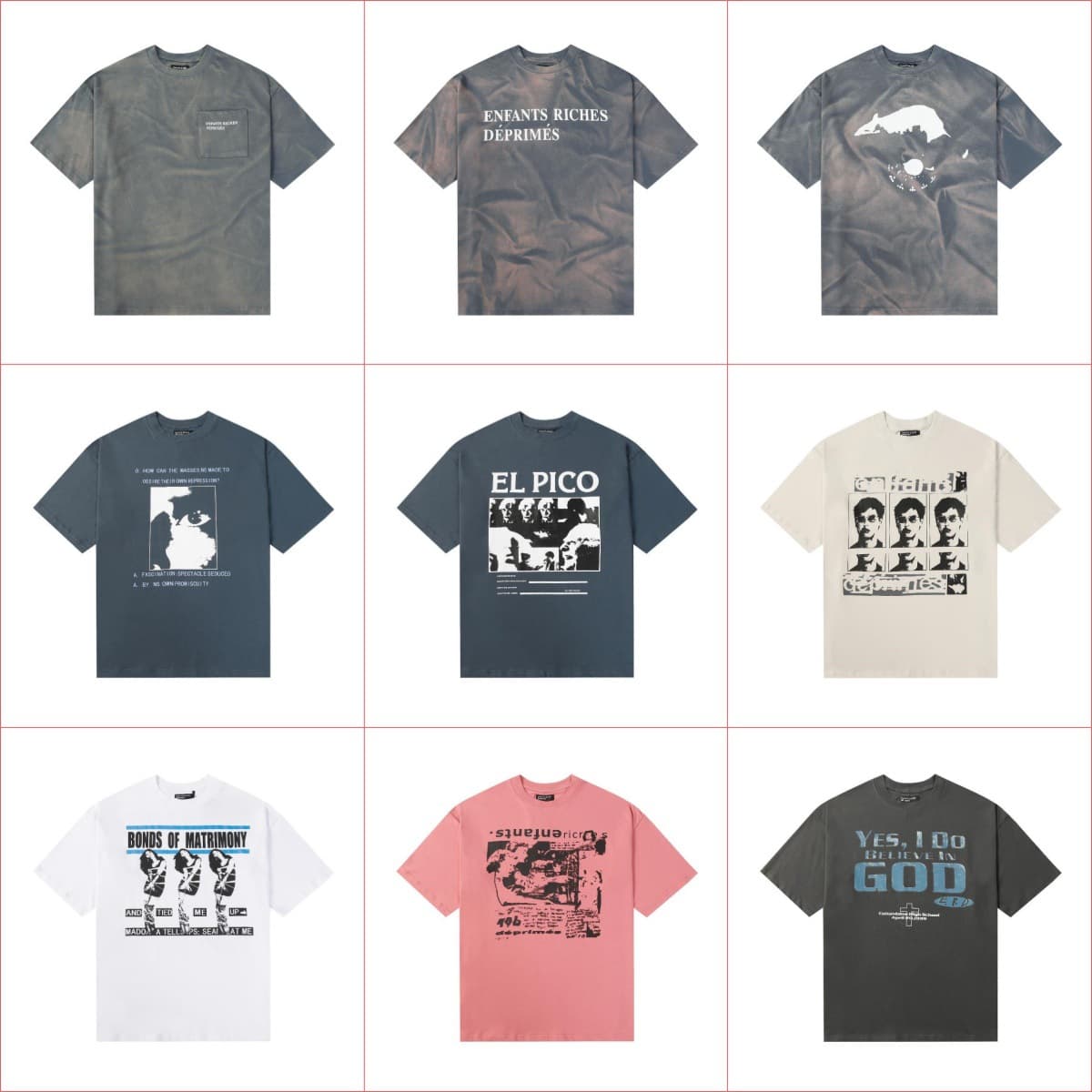 ERD Melancholy Rich Kid Relaxed Fit Washed Distressed Print Crew Neck Short Sleeve T-Shirt High Street Base Layer Tee