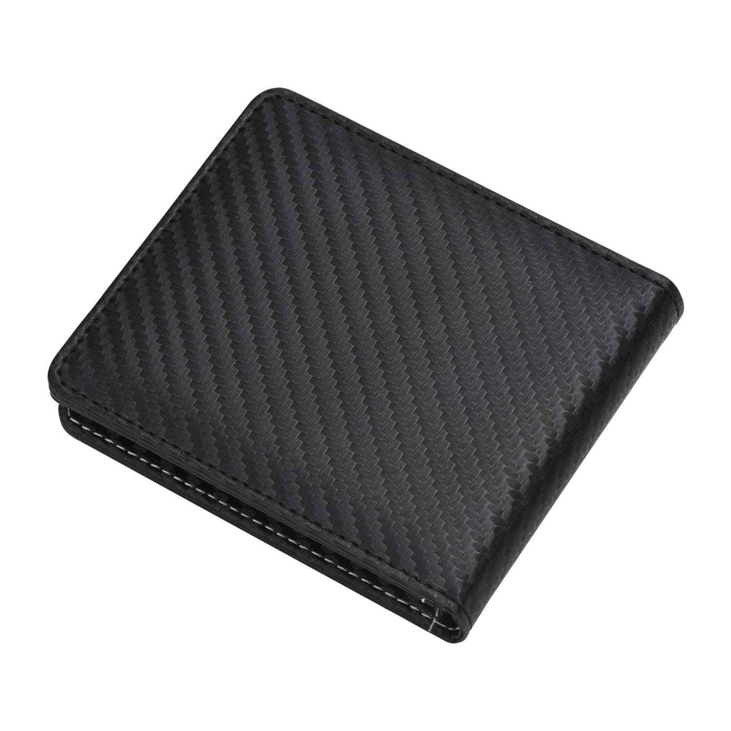 Men's Classic Short Bifold Wallet, Trendy Carbon Fiber Wallet, Solid Color Large Capacity PU Coin Wallet